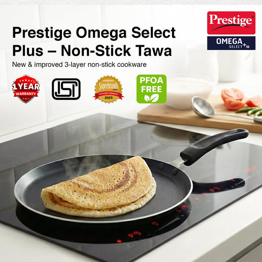 Prestige Non-Stick Dosa Tawa 27.5cm | OSP IB | Gas & Induction Compatible | PFOA Free | Metal Spoon Friendly | Sturdy Handle | 1Y Warranty | ISI Certified - VibeDroid