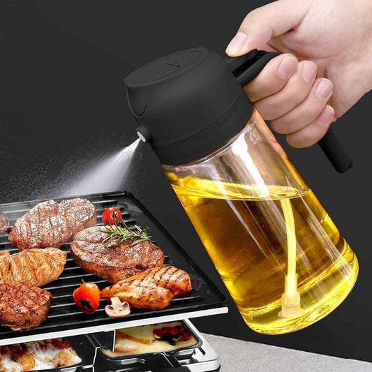 Misamo Enterprise Glass Oil Sprayer and Dispenser Bottle, 500ml Capacity, 2-in-1 Design, Kitchen, Black