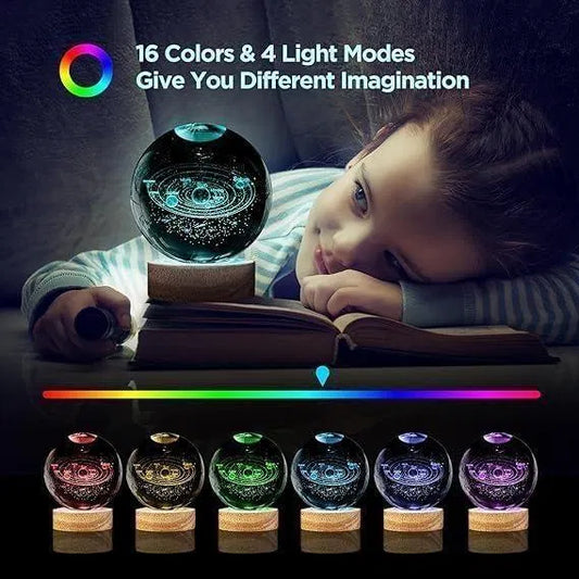 Premium 3D Crystal Galaxy Night Lamp with LED Wooden Base - VibeDroid