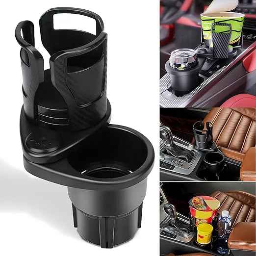 Dual Car Cup Holder Expander with Adjustable Base