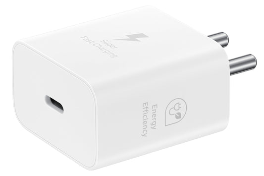 Samsung Original 25W USB Type-C Travel Adaptor Without Cable for Google Pixel, Xiaomi, Motorola, iPhone, Samsung Galaxy Tab S/A Series, Galaxy S10/M54/M55/A80/A90/S25/S24, White - VibeDroid