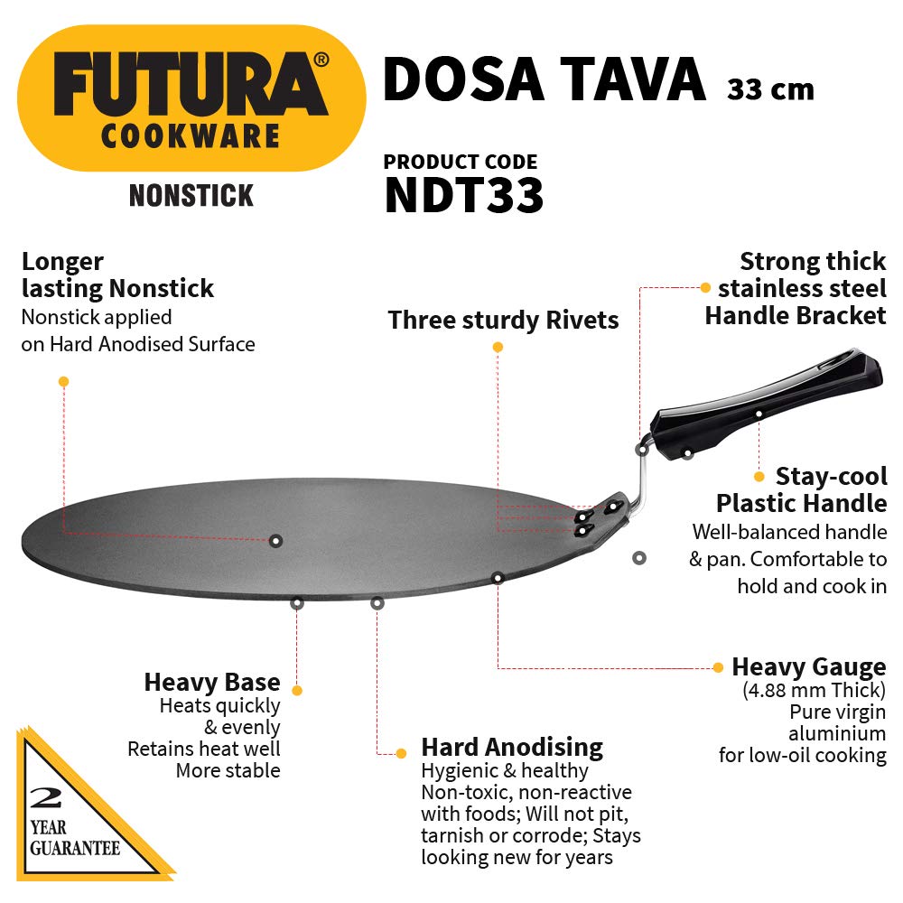 Hawkins Futura Nonstick Dosa Tava, Diameter 33 cm, Thickness 4.88 mm (NDT33) - VibeDroid