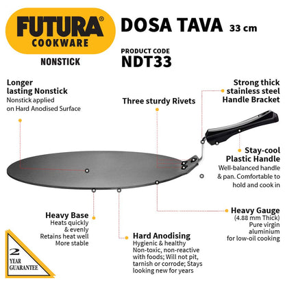 Hawkins Futura Nonstick Dosa Tava, Diameter 33 cm, Thickness 4.88 mm (NDT33) - VibeDroid