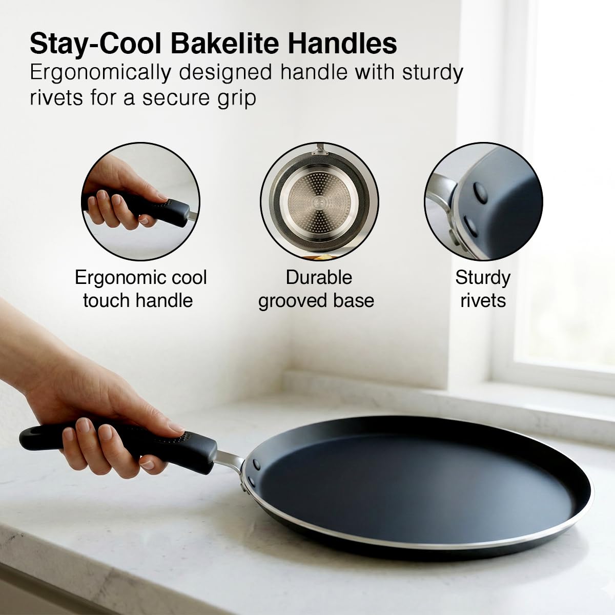 Prestige Non-Stick Dosa Tawa 27.5cm | OSP IB | Gas & Induction Compatible | PFOA Free | Metal Spoon Friendly | Sturdy Handle | 1Y Warranty | ISI Certified - VibeDroid