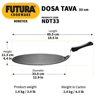 Hawkins Futura Nonstick Dosa Tava, Diameter 33 cm, Thickness 4.88 mm (NDT33) - VibeDroid