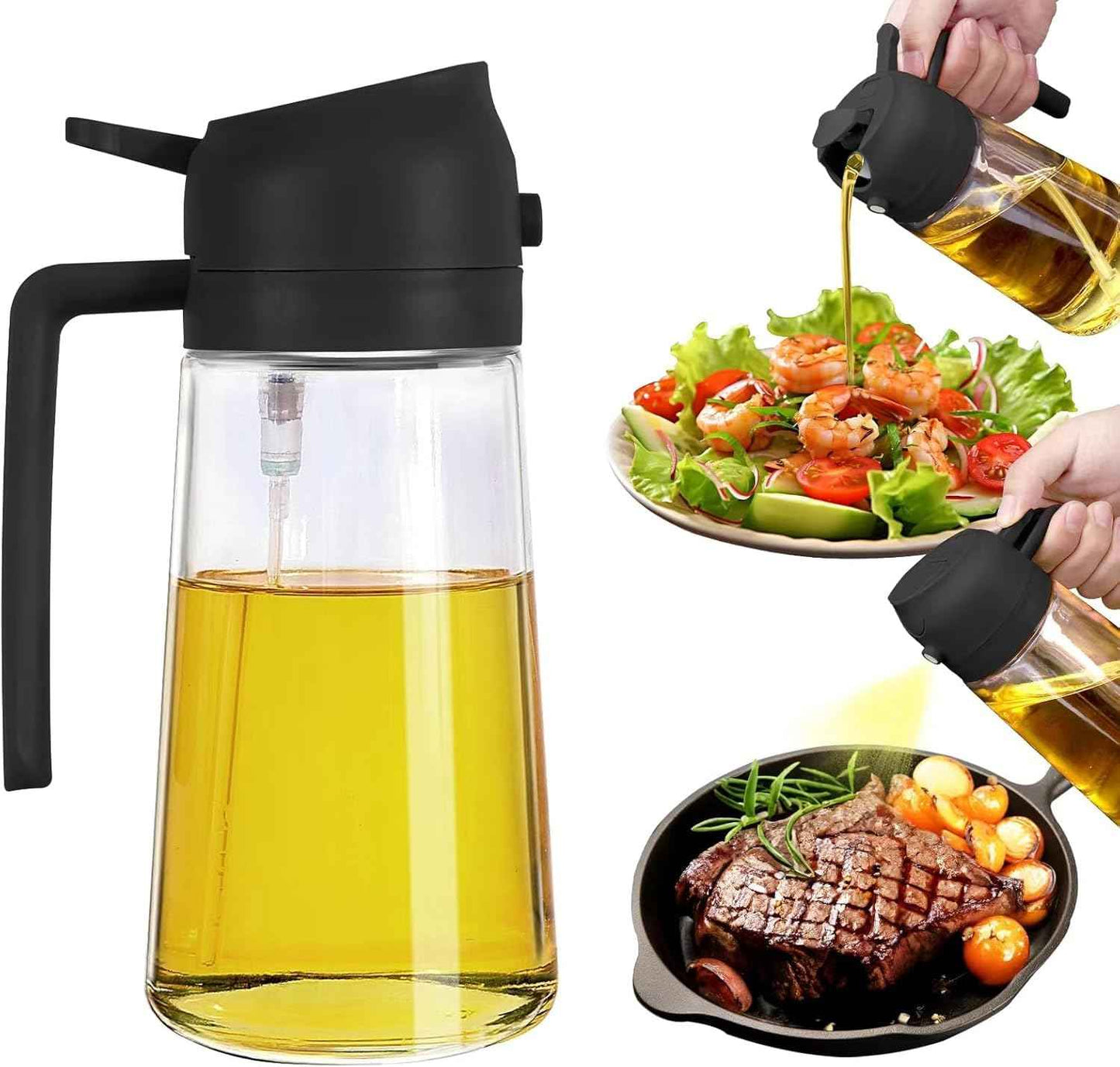 Misamo Enterprise Glass Oil Sprayer and Dispenser Bottle, 500ml Capacity, 2-in-1 Design, Kitchen, Black