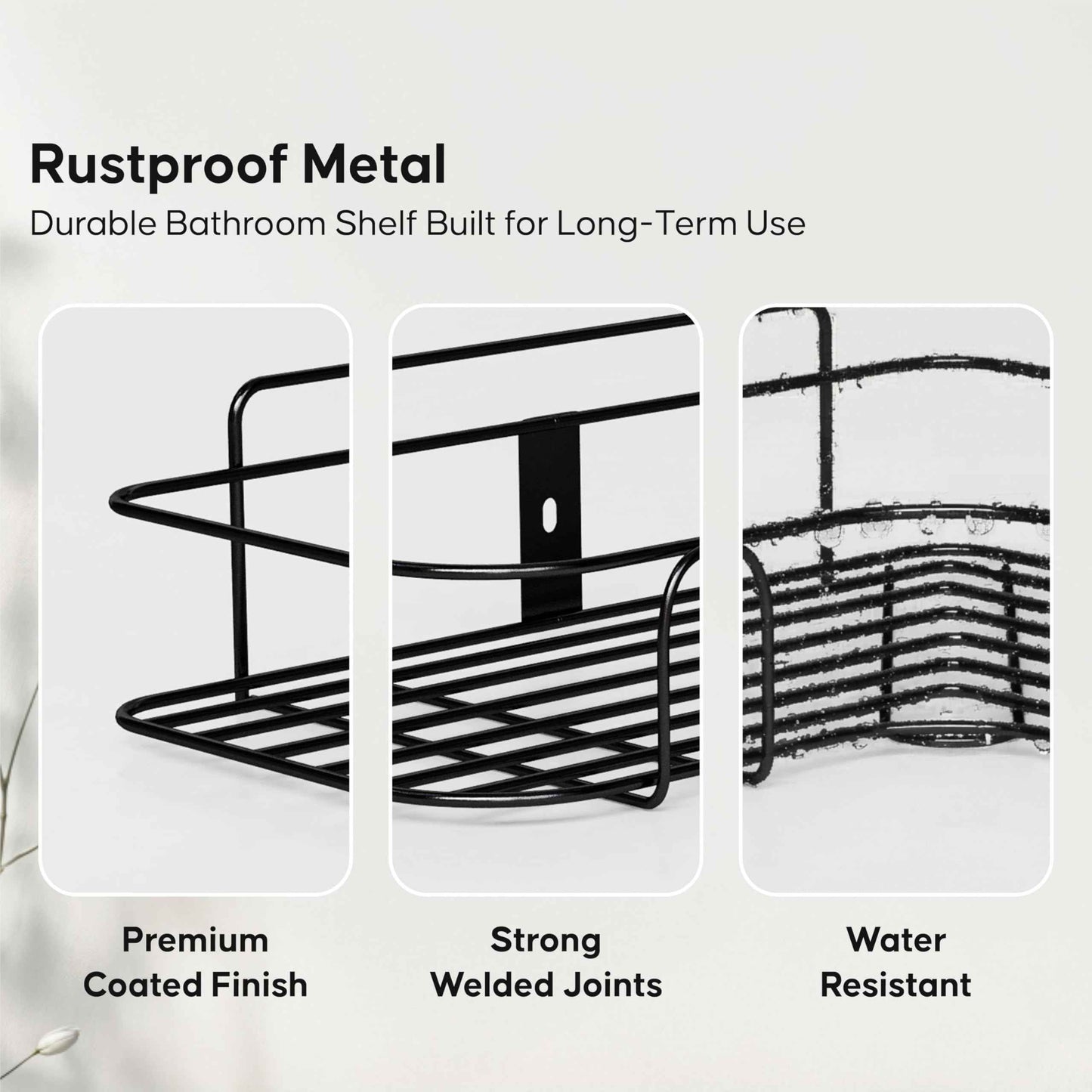 DALUCI Set of 2 Metal Bathroom Corner Shelf Rack | No Drilling Self Adhesive Wall Mounted Storage Organizer for Bathroom & Kitchen | Rustproof Bathroom Shelves (8 & 9 INCH, Black)