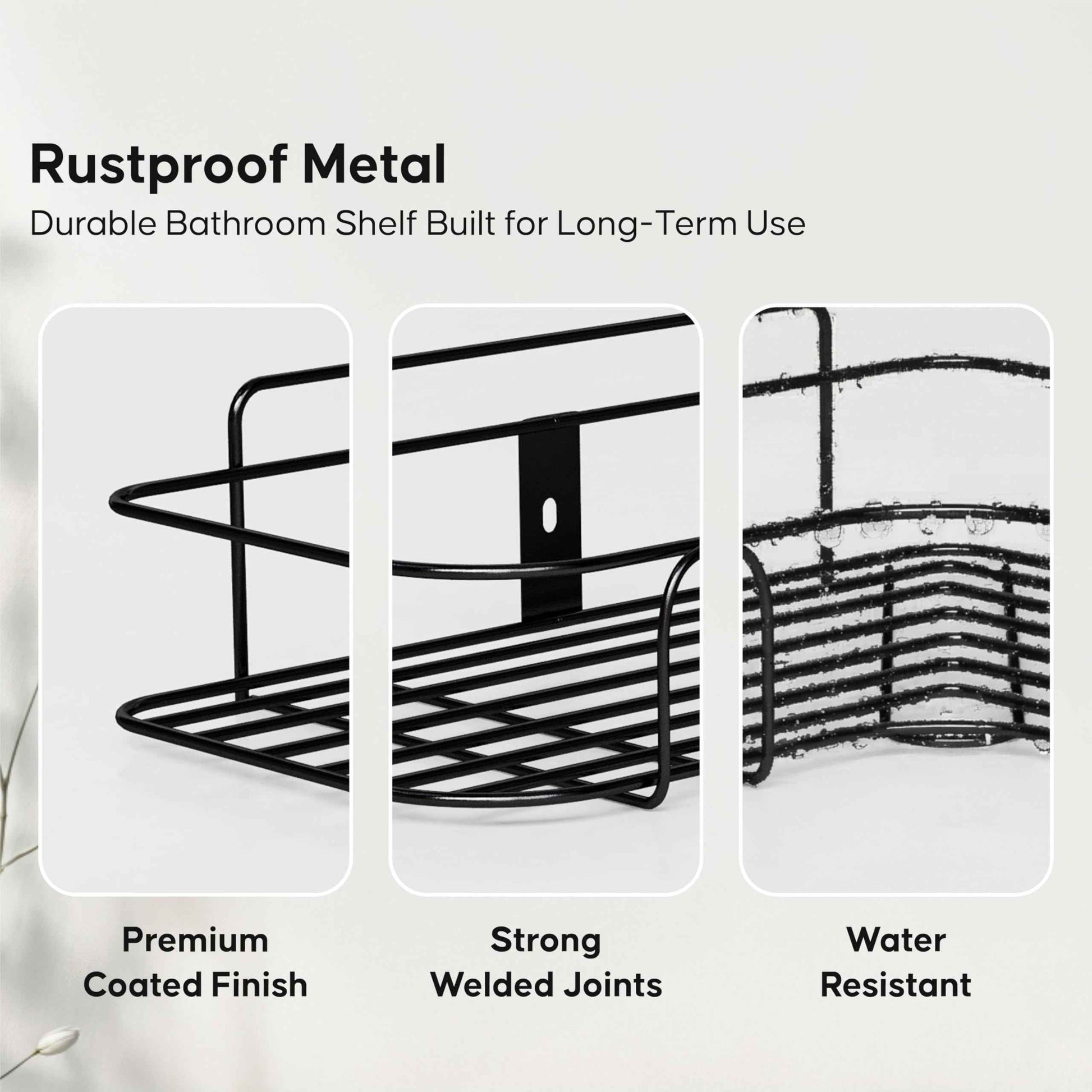 DALUCI Set of 2 Metal Bathroom Corner Shelf Rack | No Drilling Self Adhesive Wall Mounted Storage Organizer for Bathroom & Kitchen | Rustproof Bathroom Shelves (8 & 9 INCH, Black)
