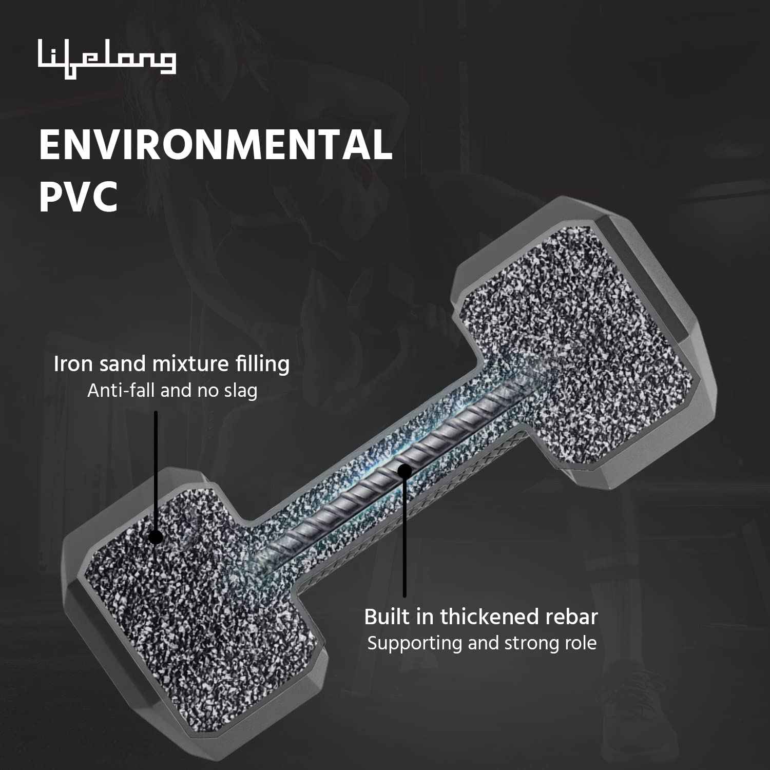 Lifelong PVC Hex Fixed Dumbbells Pack of 2 (2kg*2) Black Color for Gym Equipment Fitness Barbell|Gym Exercise|Workout, Gym Weights for Men & Women (6 Months Warranty)