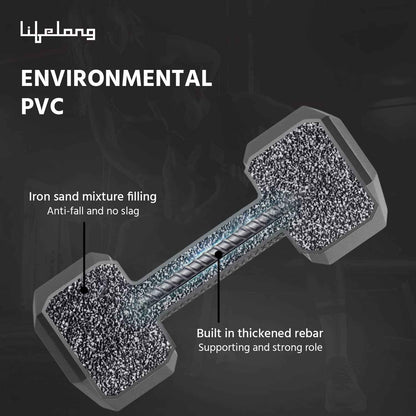 Lifelong PVC Hex Fixed Dumbbells Pack of 2 (2kg*2) Black Color for Gym Equipment Fitness Barbell|Gym Exercise|Workout, Gym Weights for Men & Women (6 Months Warranty)