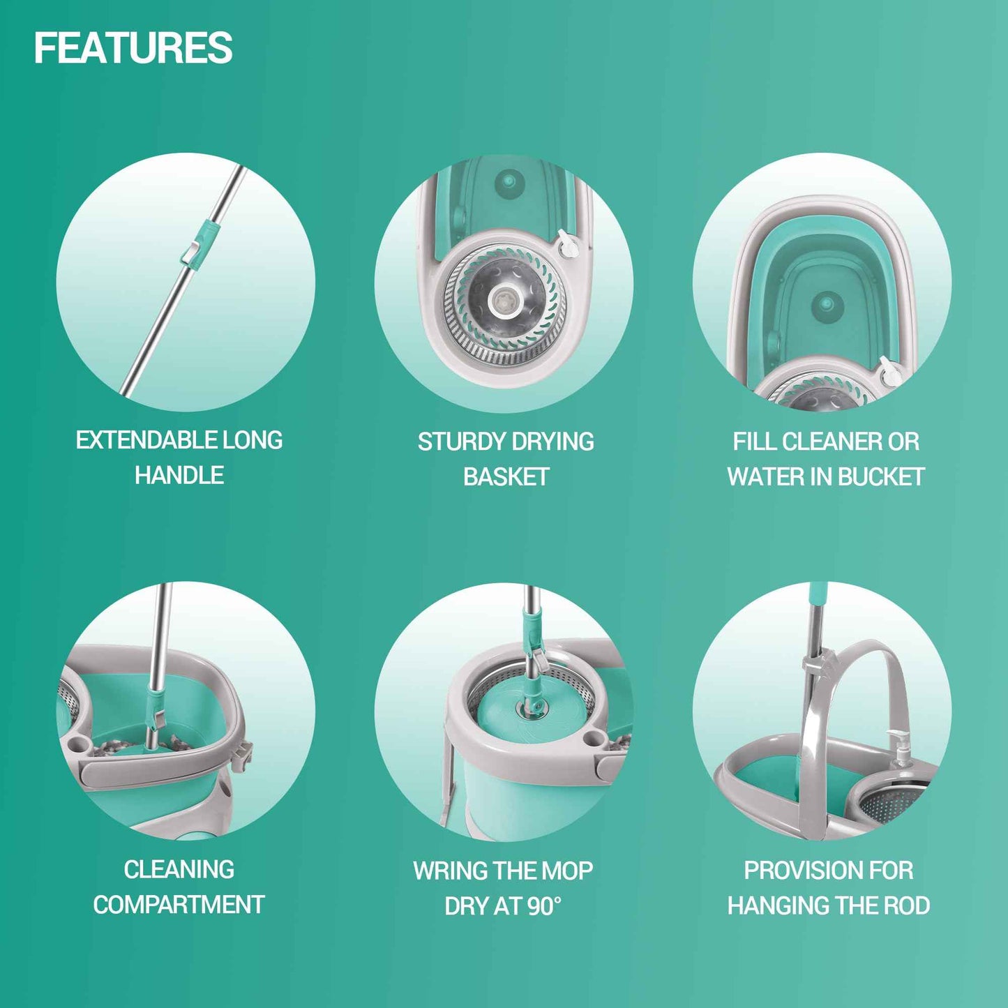 Spotzero by Milton Prime Stainless Steel Wringer Spin Mop with Big Wheel, Puller Handle, Bucket Floor Cleaning and Mopping System 360° Flexible,2 Microfiber Refills, Big Size, Aqua Green - Home