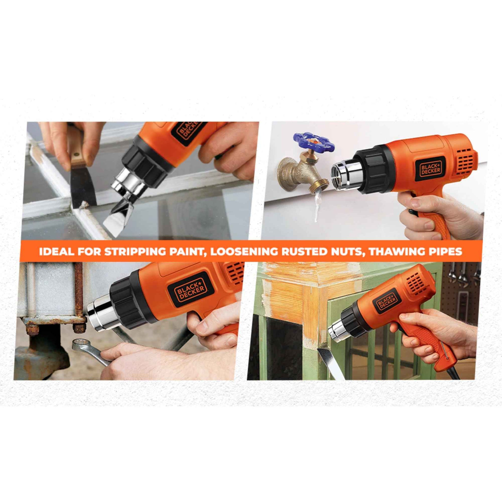 BLACK+DECKER KX1800-B1, 1800 W, Dual Temperature High Speed Corded Heat Gun for Removing & Drying Paint Coats, Remelting Adhesives & Shrink Wrapping, 3 Metre Cable, Orange & Black
