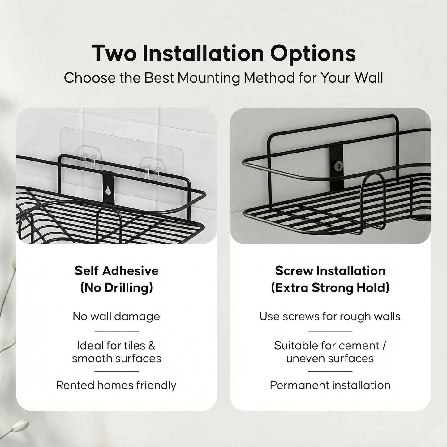 DALUCI Set of 2 Metal Bathroom Corner Shelf Rack | No Drilling Self Adhesive Wall Mounted Storage Organizer for Bathroom & Kitchen | Rustproof Bathroom Shelves (8 & 9 INCH, Black)