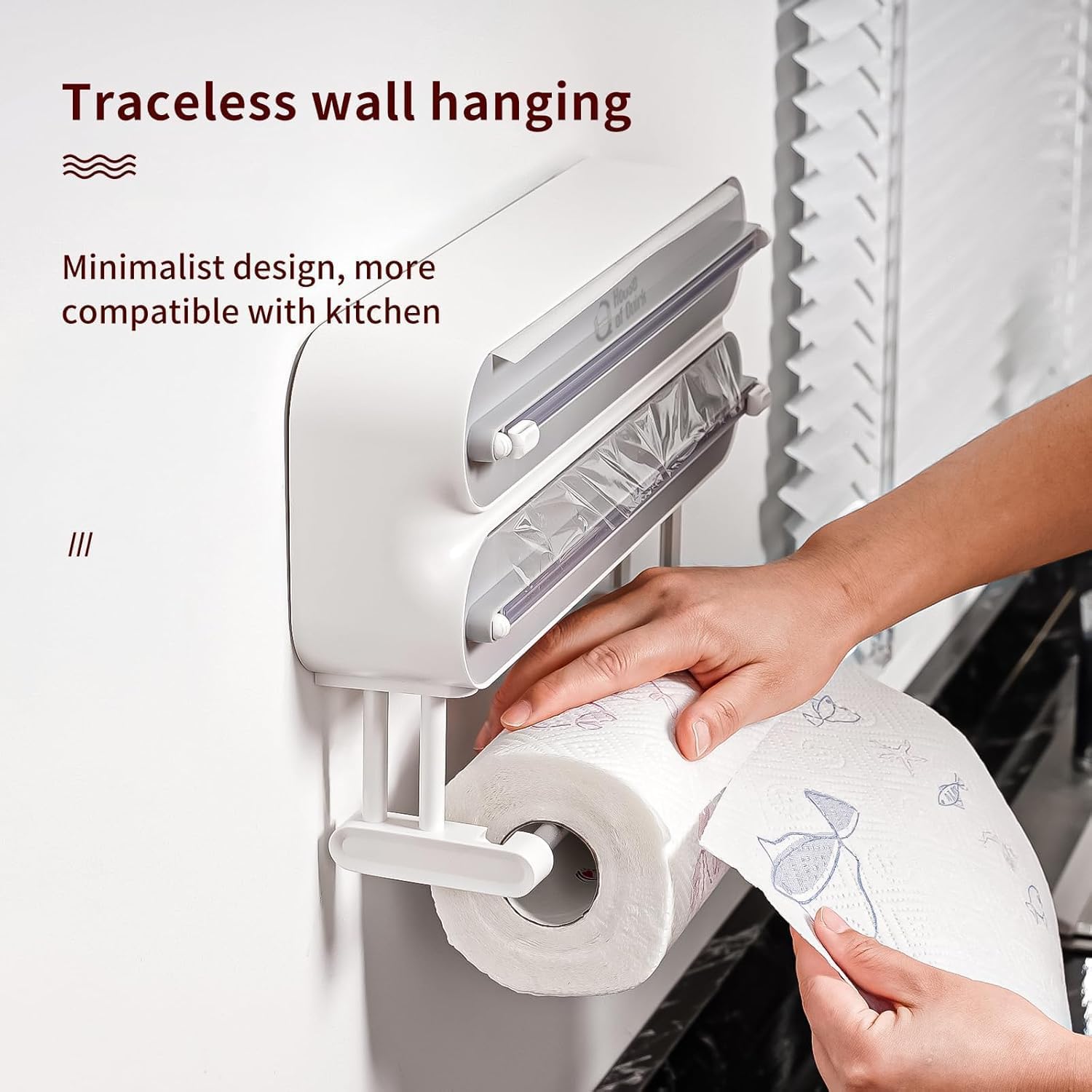 House of Quirk Magnetic Plastic Wrap Dispenser with Cutter, 3 in 1 Aluminum Foil and Plastic Wrap Organizer with Paper Towel Holder, Compatible with Cling Film, Tin Foil and Roti Paper Cutter (Grey) - VibeDroid