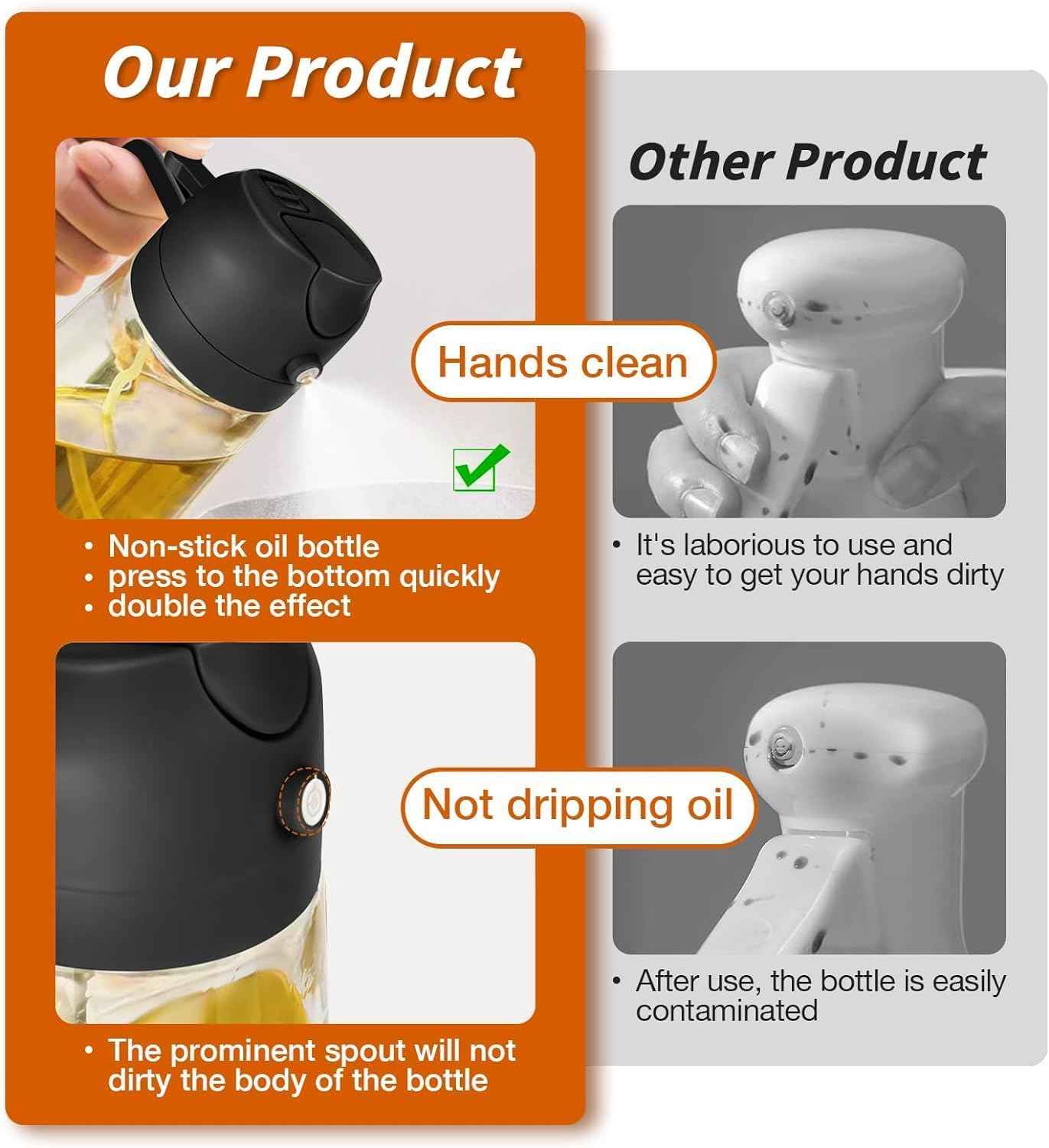 Misamo Enterprise Glass Oil Sprayer and Dispenser Bottle, 500ml Capacity, 2-in-1 Design, Kitchen, Black