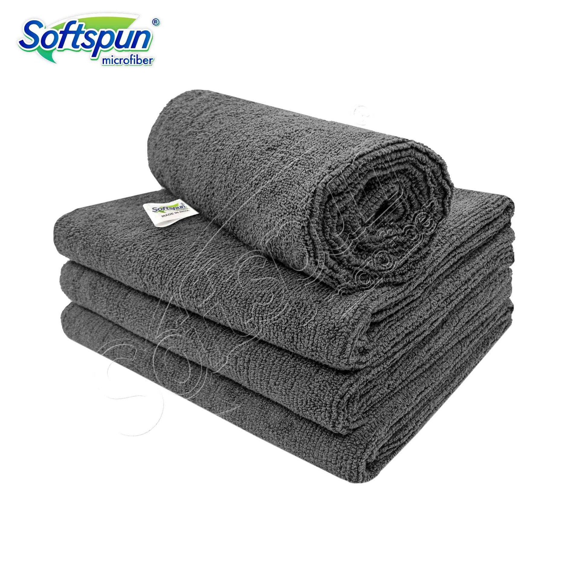 SOFTSPUN Microfiber Cloth - 4 pcs - 40x40 cms - 340 GSM Grey! Thick Lint & Streak-Free Multipurpose Cloths - Automotive Microfiber Towels for Car Bike Cleaning Polishing Washing & Detailing.