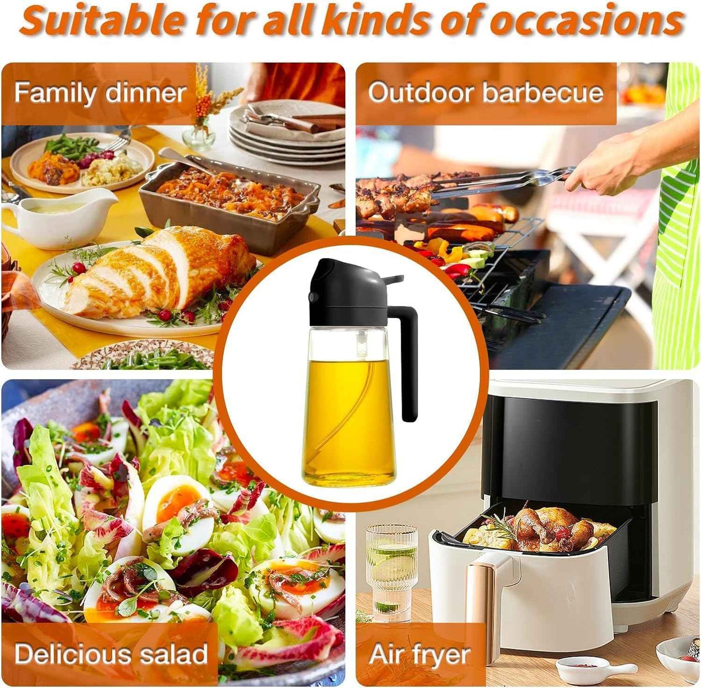 Misamo Enterprise Glass Oil Sprayer and Dispenser Bottle, 500ml Capacity, 2-in-1 Design, Kitchen, Black