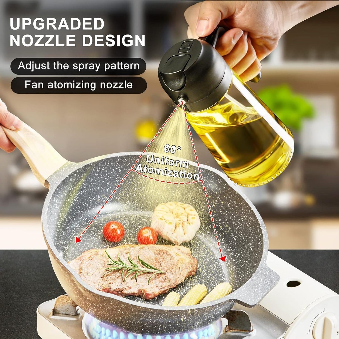 Misamo Enterprise 500ml Glass Oil Sprayer Dispenser Bottle - 2-in-1 Design for Kitchen, Black - VibeDroid