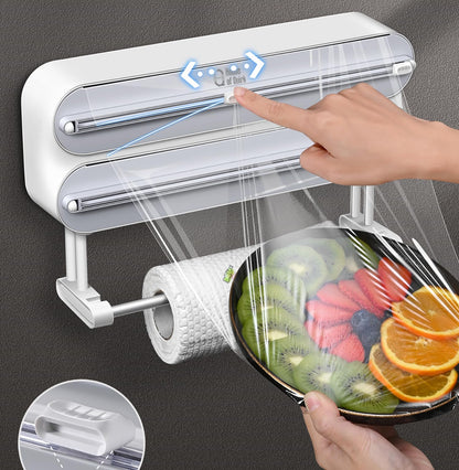 House of Quirk Magnetic Plastic Wrap Dispenser with Cutter, 3 in 1 Aluminum Foil and Plastic Wrap Organizer with Paper Towel Holder, Compatible with Cling Film, Tin Foil and Roti Paper Cutter (Grey) - VibeDroid
