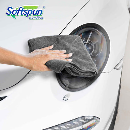SOFTSPUN Microfiber Cloth - 4 pcs - 40x40 cms - 340 GSM Grey! Thick Lint & Streak-Free Multipurpose Cloths - Automotive Microfiber Towels for Car Bike Cleaning Polishing Washing & Detailing.