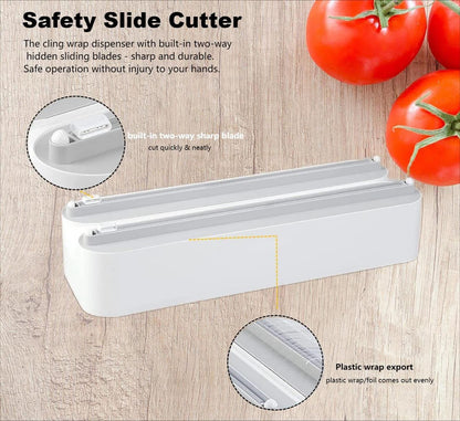 House of Quirk Magnetic Plastic Wrap Dispenser with Cutter, 3 in 1 Aluminum Foil and Plastic Wrap Organizer with Paper Towel Holder, Compatible with Cling Film, Tin Foil and Roti Paper Cutter (Grey) - VibeDroid
