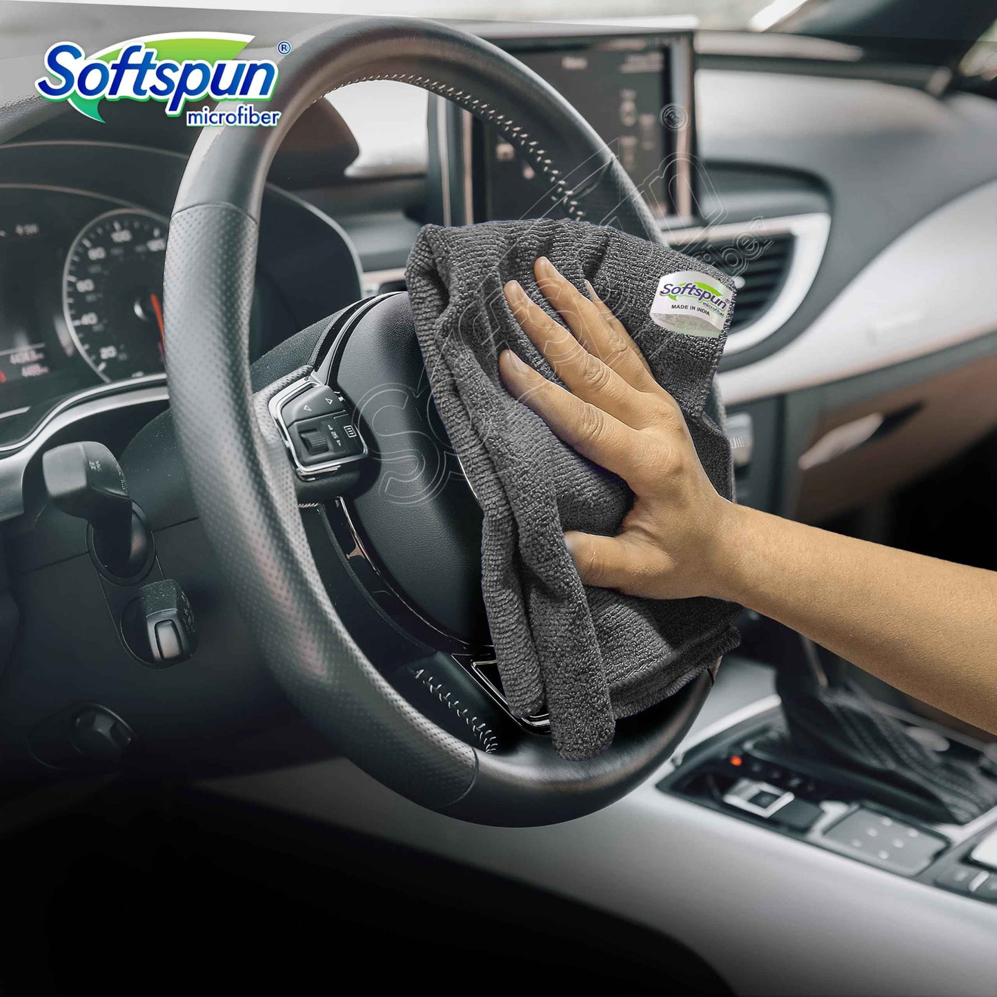 SOFTSPUN Microfiber Cloth - 4 pcs - 40x40 cms - 340 GSM Grey! Thick Lint & Streak-Free Multipurpose Cloths - Automotive Microfiber Towels for Car Bike Cleaning Polishing Washing & Detailing.