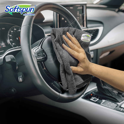 SOFTSPUN Microfiber Cloth - 4 pcs - 40x40 cms - 340 GSM Grey! Thick Lint & Streak-Free Multipurpose Cloths - Automotive Microfiber Towels for Car Bike Cleaning Polishing Washing & Detailing.
