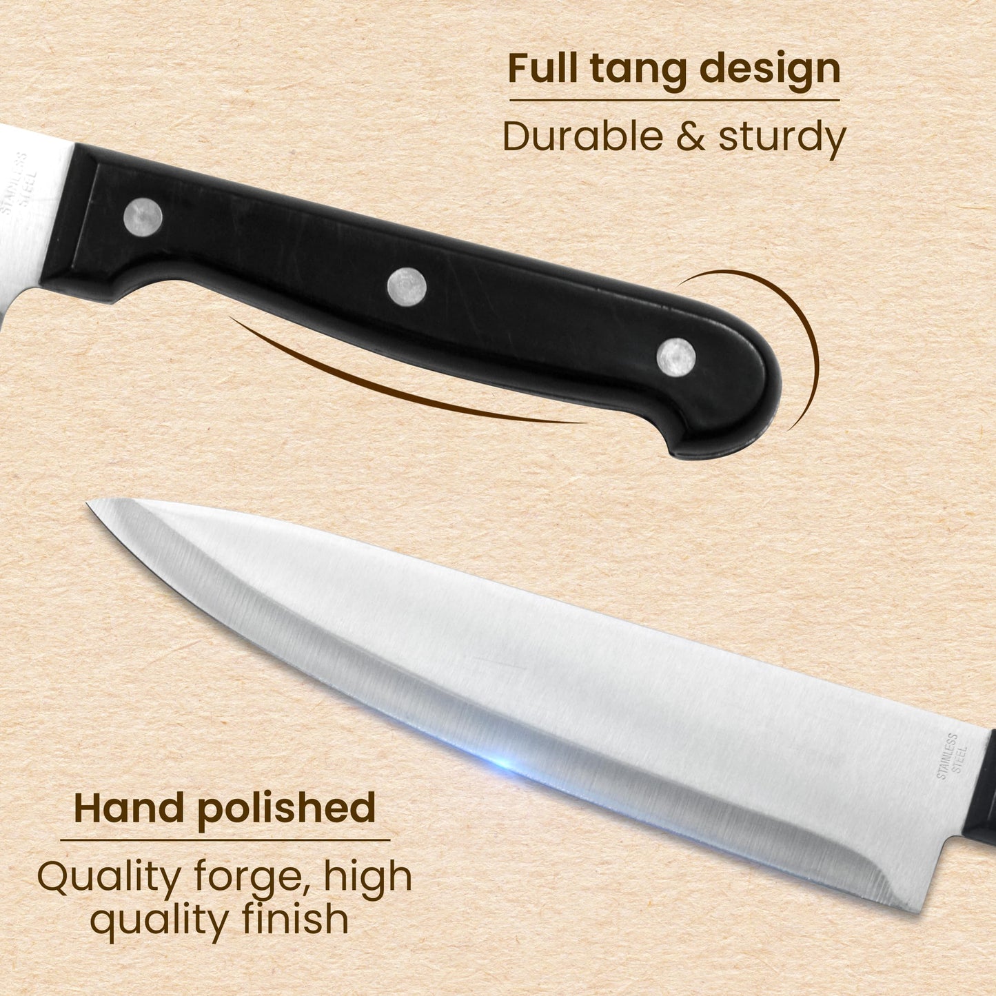 6 Pcs Kitchen Knife Set, 4 Knives, 1 Scissor, 1 Wooden Case, Home & Restaurant Use - VibeDroid