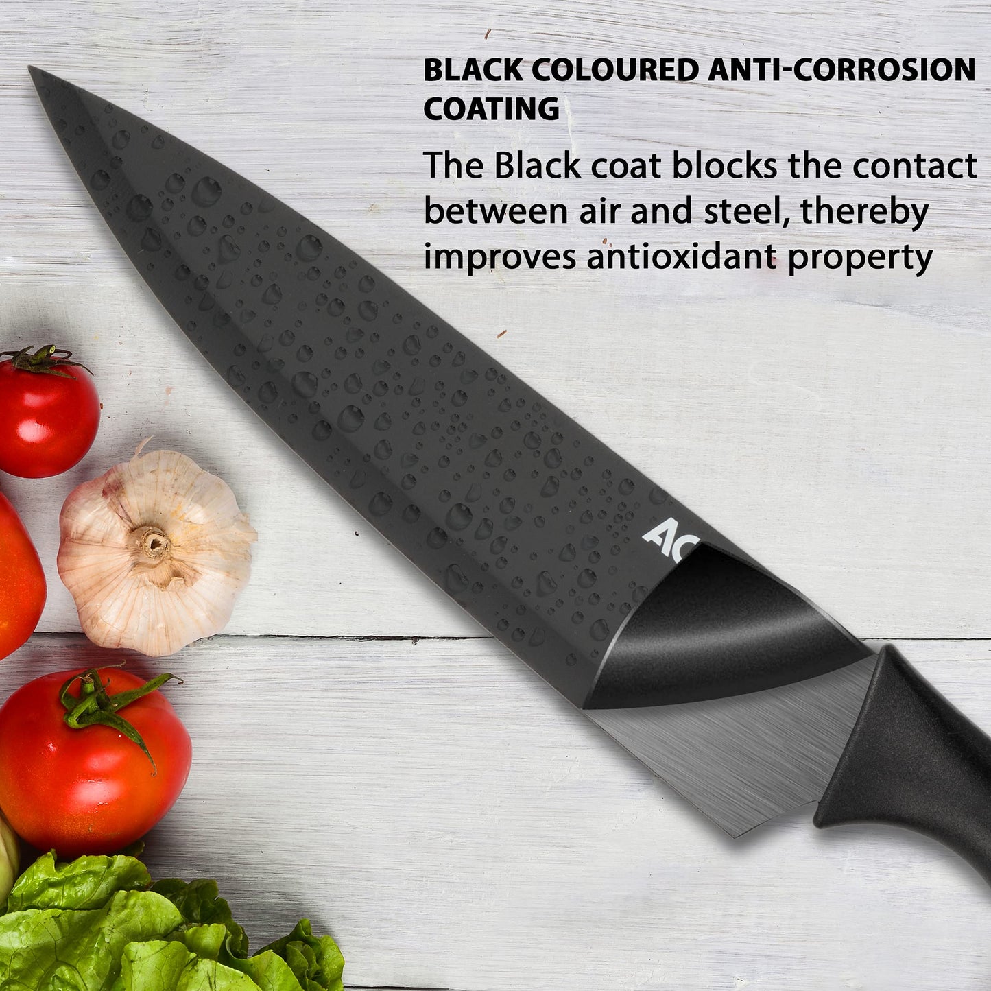 AGARO Royal 6 Pcs Kitchen Knife Set with Cover, High Carbon Stainless Steel Black Colour Coated Professional Chef Knife, Utility, Sontuku, Bread, Utility, Paring, for Home & Restaurant Use, Black