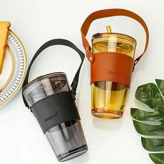 Glass Coffee Mug with Straw 450ML