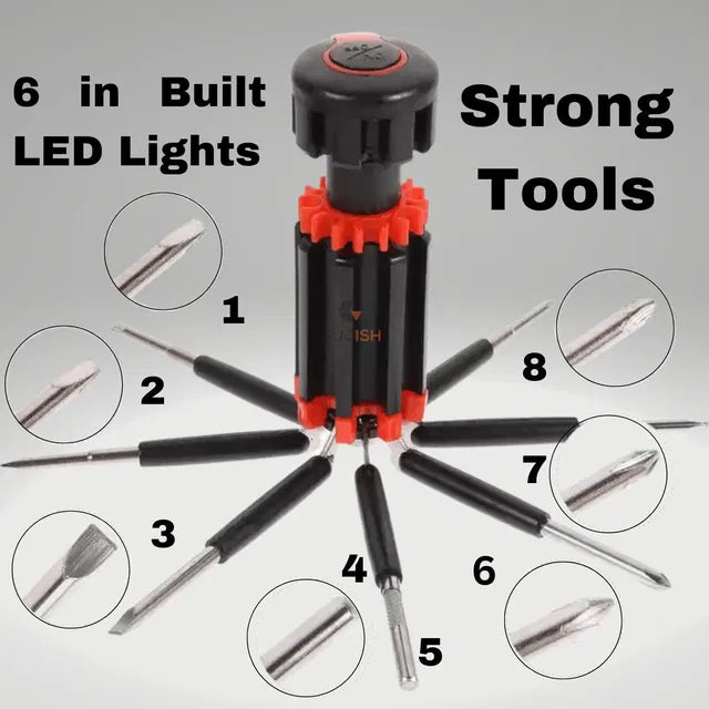 Premium 8-in-1 Multi-Screwdriver Tool with Built-In LED Flashlight - VibeDroid