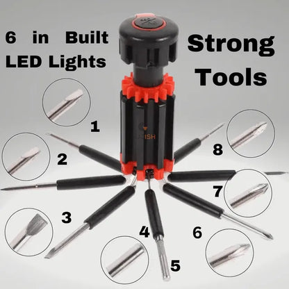 Premium 8-in-1 Multi-Screwdriver Tool with Built-In LED Flashlight - VibeDroid