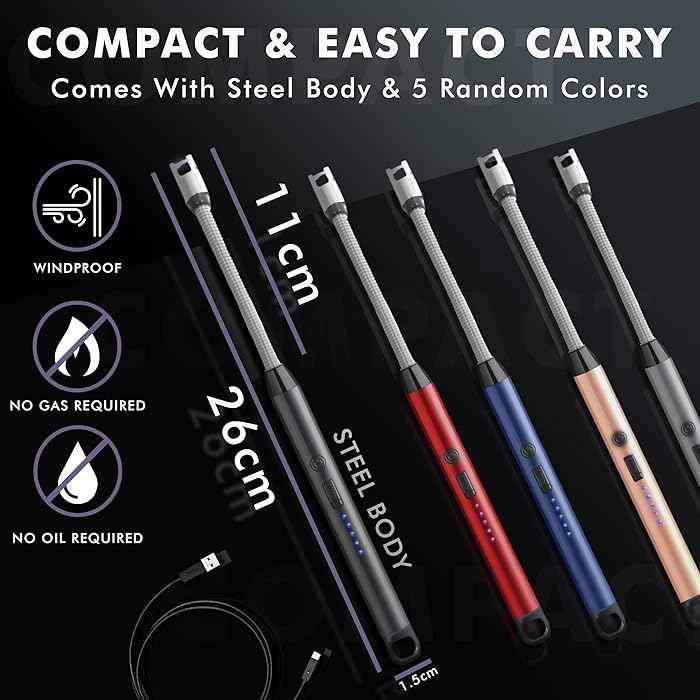 Gas Lighter for Kitchen Use Rechargeable Electric Lighter Diwali Lighter Stove and Candle Lighter with USB Charging (Pack of 1)