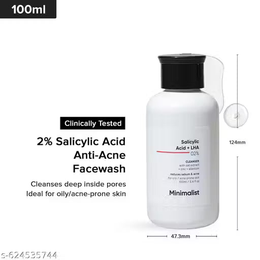 Minimalist Salicylic Acid + LHA 2% Face Wash | Anti-Acne Cleanser for Oily & Acne-Prone Skin | 100ml - VibeDroid