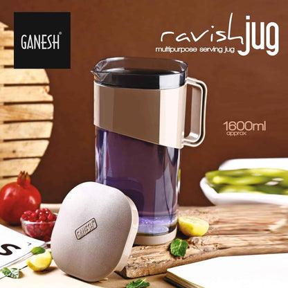 Plastic Ravish Jug with Lid for Serving Ice Tea, Juice, Cocktails